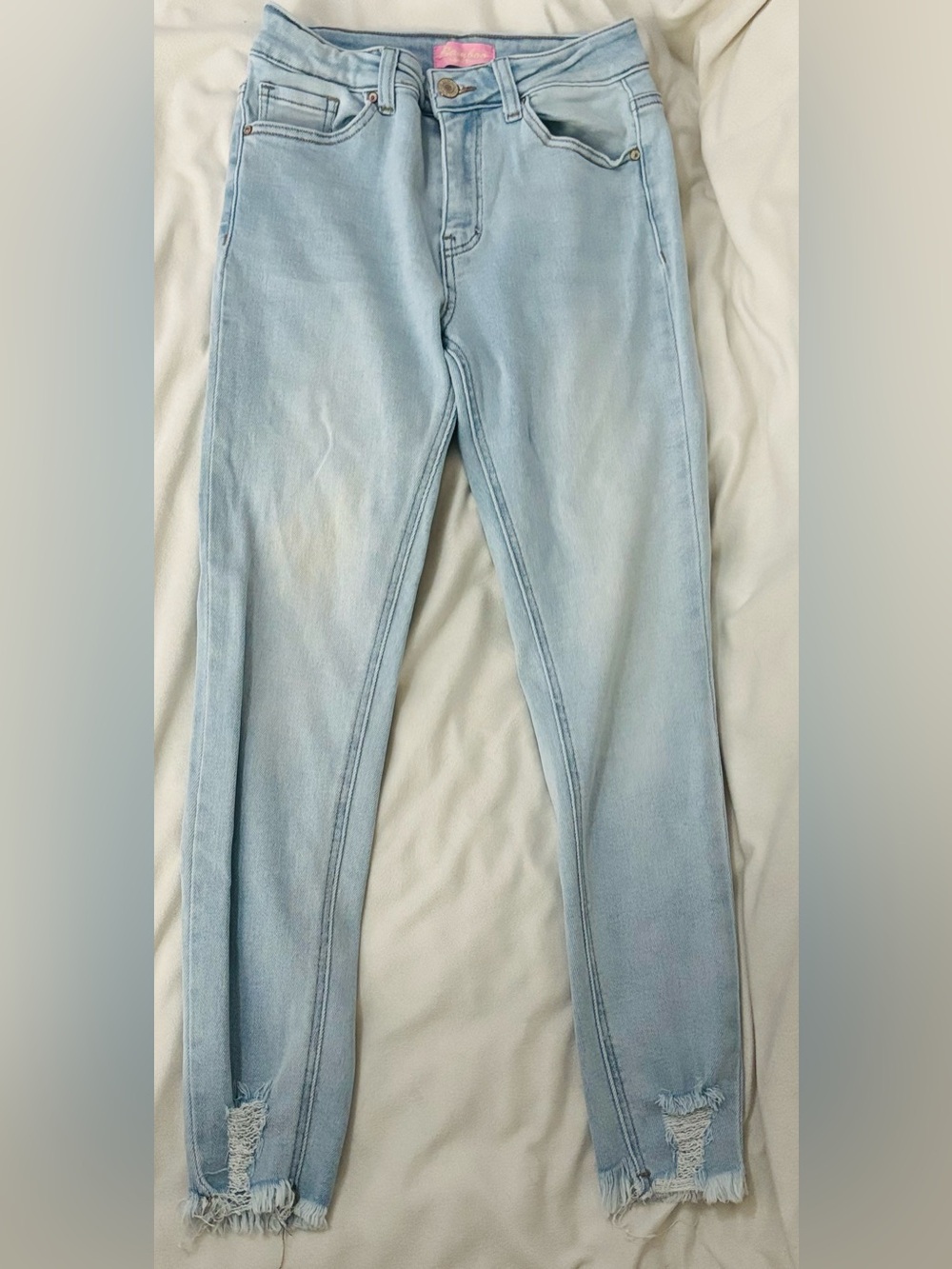 BAMBOO Light Blue Skinny Jeans with Frayed Hem